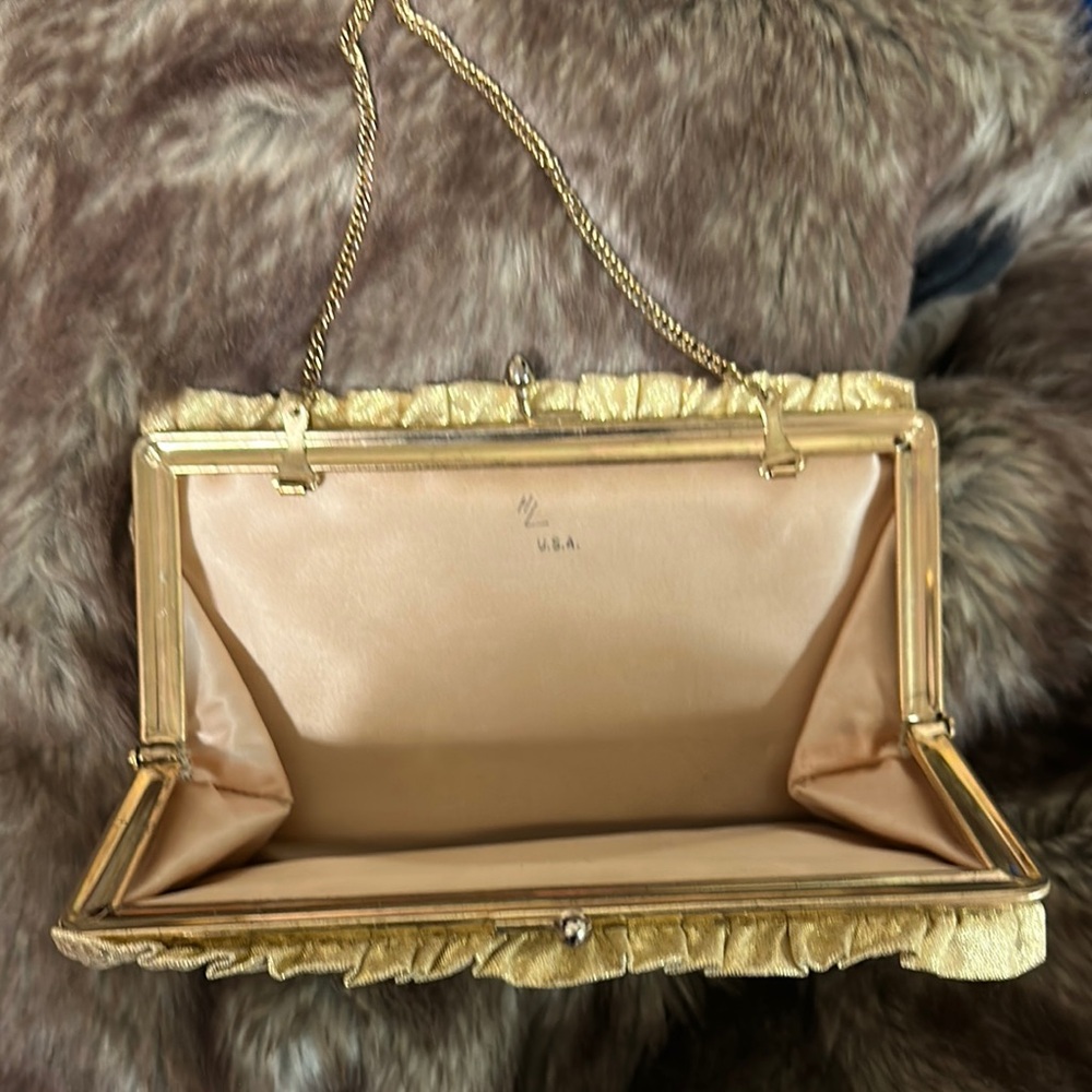 Vintage Henry Levine Elegant Gold Clutch with Textured Finish and Metal Frame